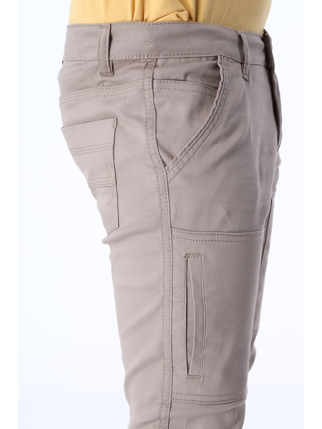 Pantaloni baieti bej cu benzi elastice NDZ105 - Magazin online - Boutique